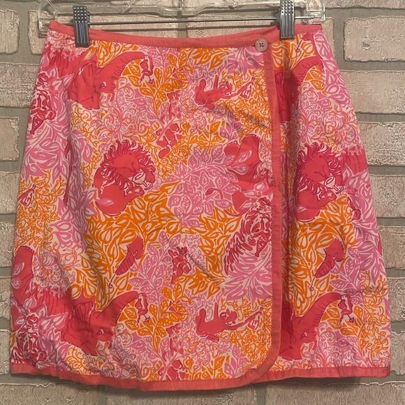 Lilly Pulitzer Vintage Reversible Wrap Skirt 4 Strawberry Barrel of Monkeys - Picture 1 of 8